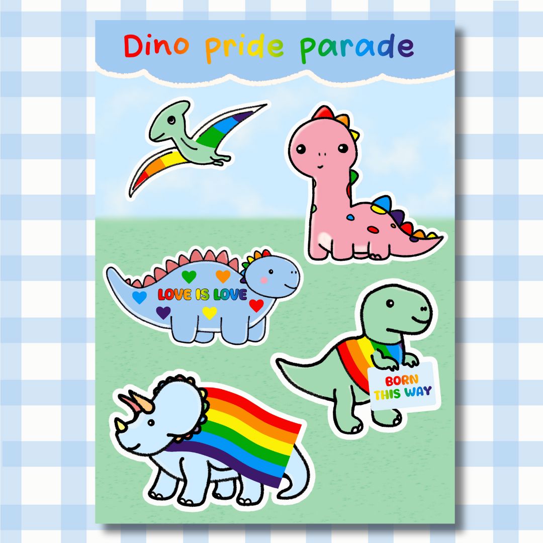 Dino Pride Parade - Vinyl Sticker Sheet Sticker kindafcreations
