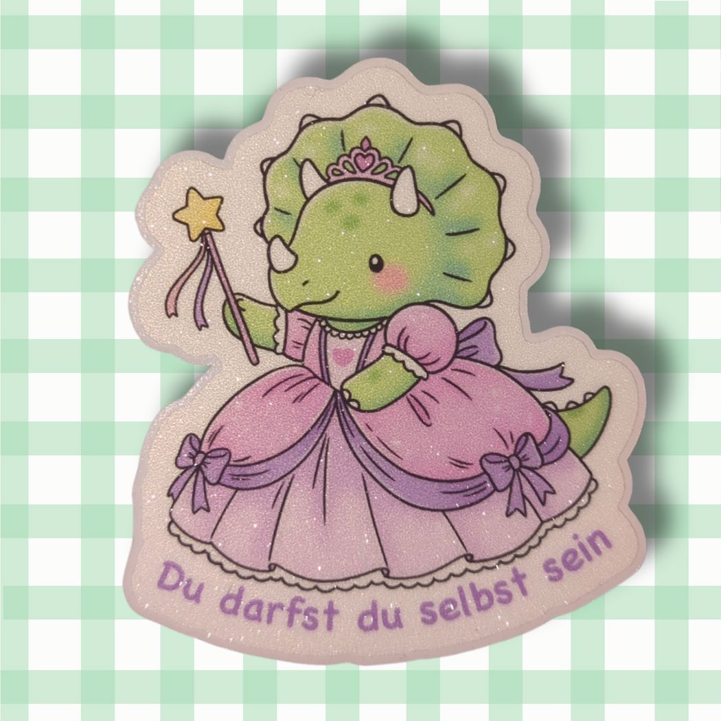 Du darfst du selbst sein - Dino - Glitzer Vinyl Sticker kindafcreations