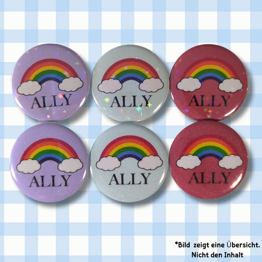 Holo / Glitzer Button - Ally - Regenbogen Button kindafcreations