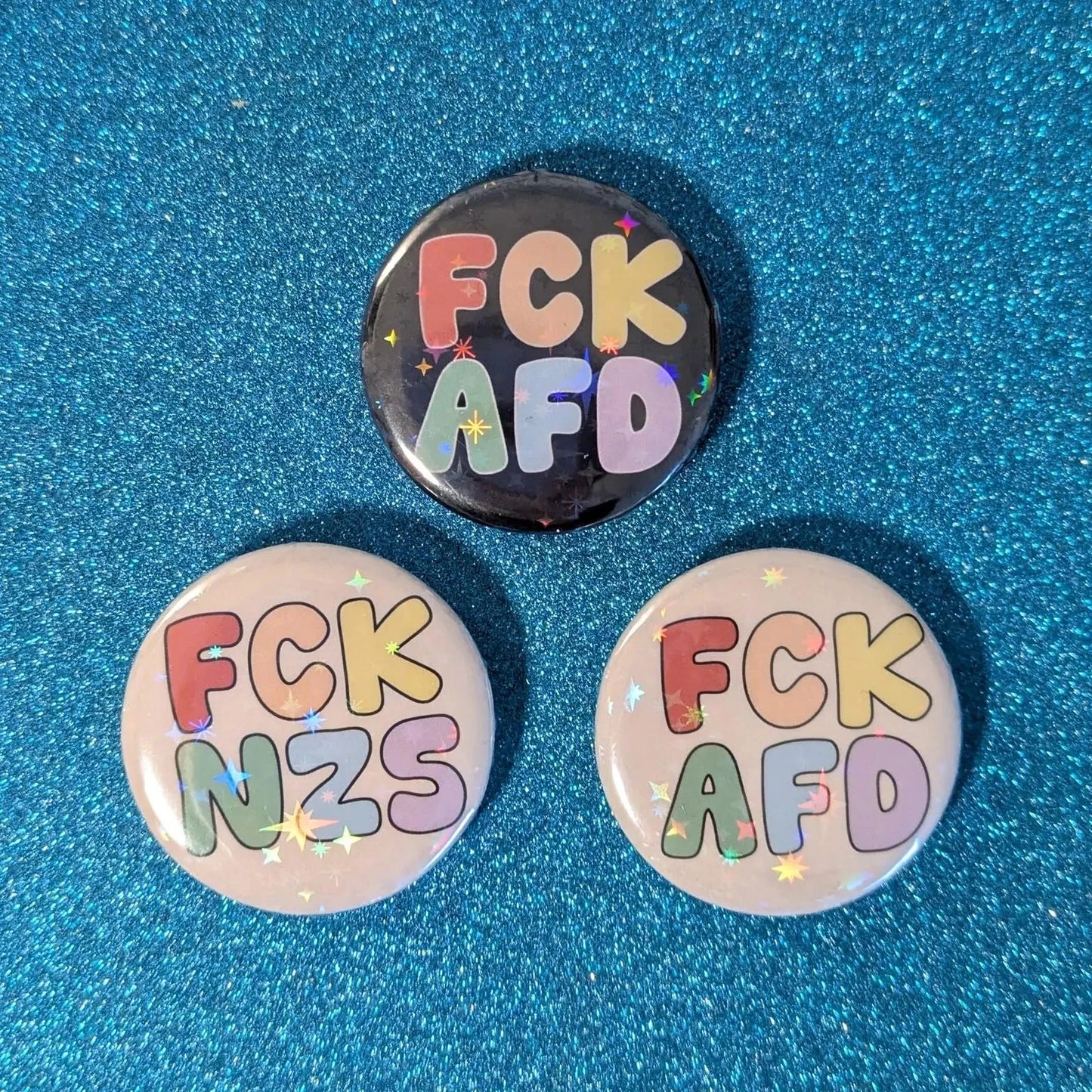 Holo Glitzer Button - FCK AFD / NZS kindafcreations