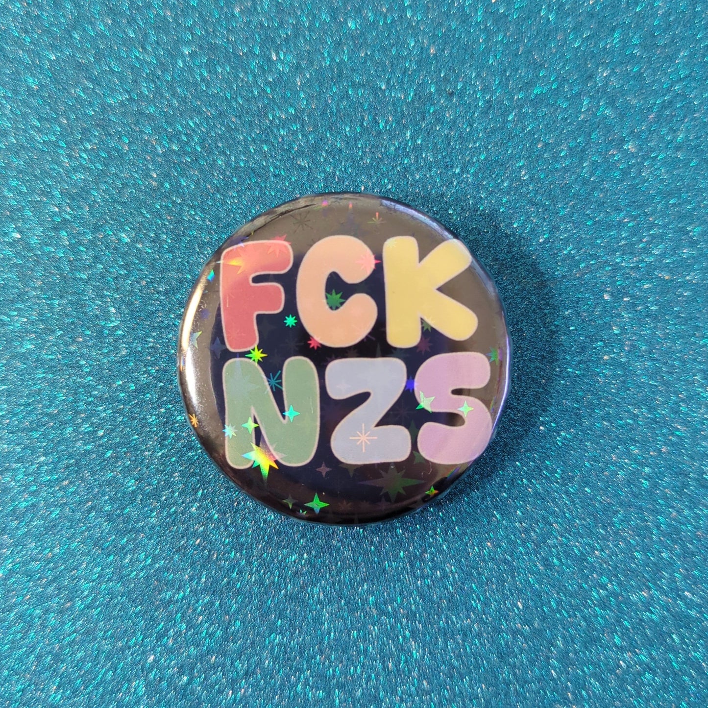 Holo Glitzer Button - FCK AFD / NZS kindafcreations FCK NZS - Dunkel