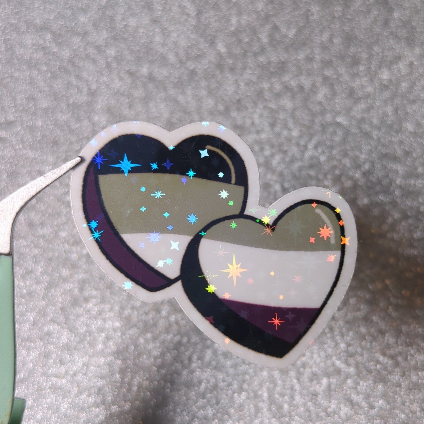 Holo Glitzer Vinyl Sticker - 2 Herzen - Asexuell Flagge kindafcreations