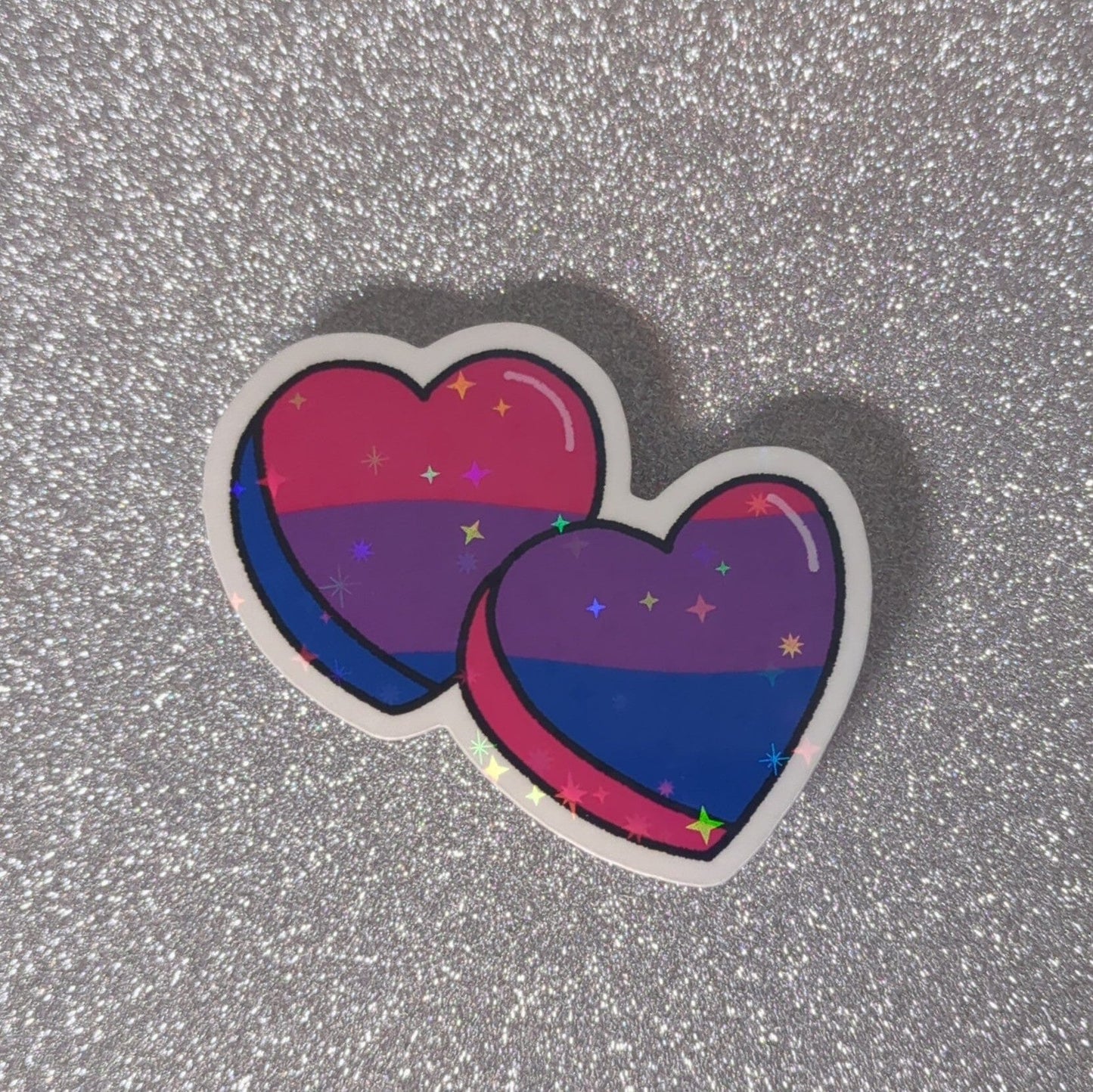 Holo Glitzer Vinyl Sticker - 2 Herzen - Bisexuell Sticker kindafcreations