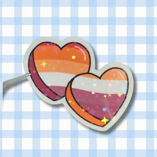 Holo Glitzer Vinyl Sticker - 2 Herzen - Lesbisch Sticker kindafcreations