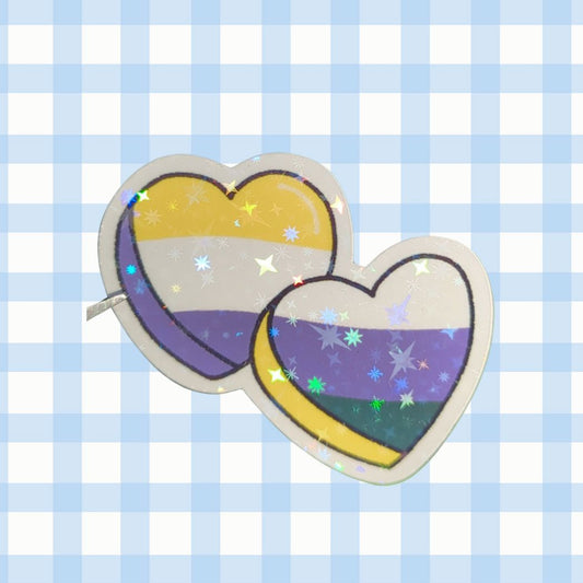 Holo Glitzer Vinyl Sticker - 2 Herzen - Nonbinary Sticker kindafcreations