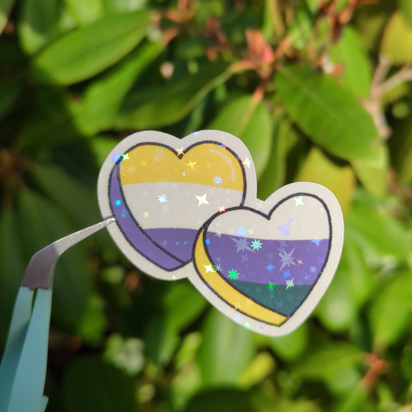 Holo Glitzer Vinyl Sticker - 2 Herzen - Nonbinary Sticker kindafcreations