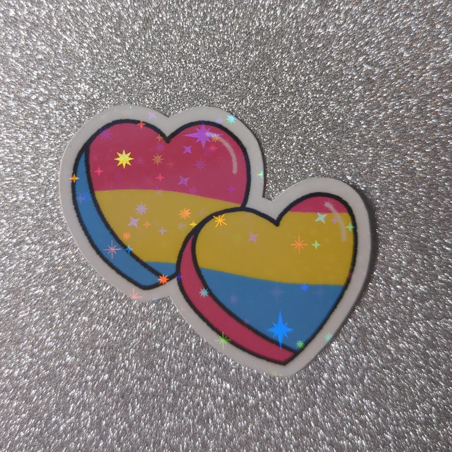 Holo Glitzer Vinyl Sticker - 2 Herzen - Pansexuell Sticker kindafcreations