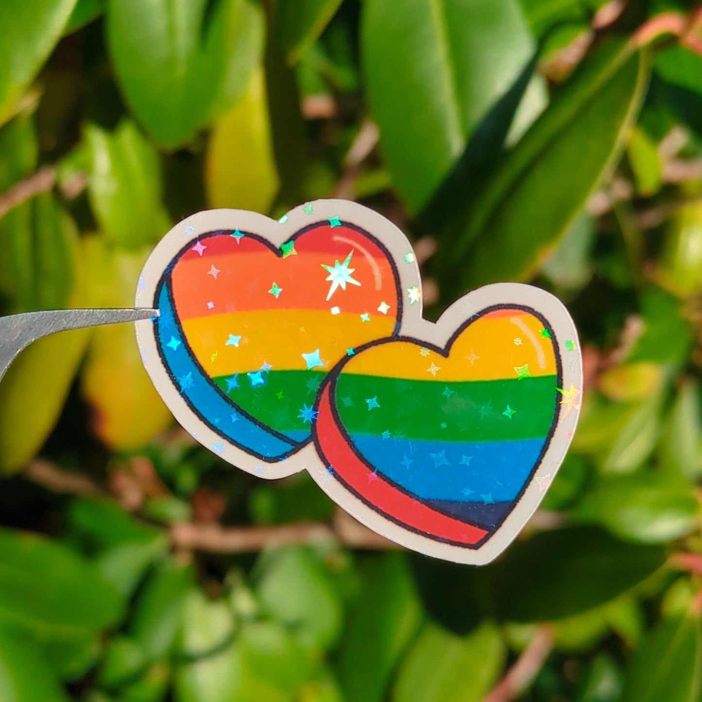 Holo Glitzer Vinyl Sticker - 2 Herzen - Regenbogen Pride Flagge Sticker kindafcreations