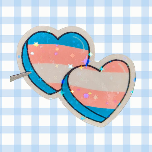 Holo Glitzer Vinyl Sticker - 2 Herzen - Trans* Sticker kindafcreations