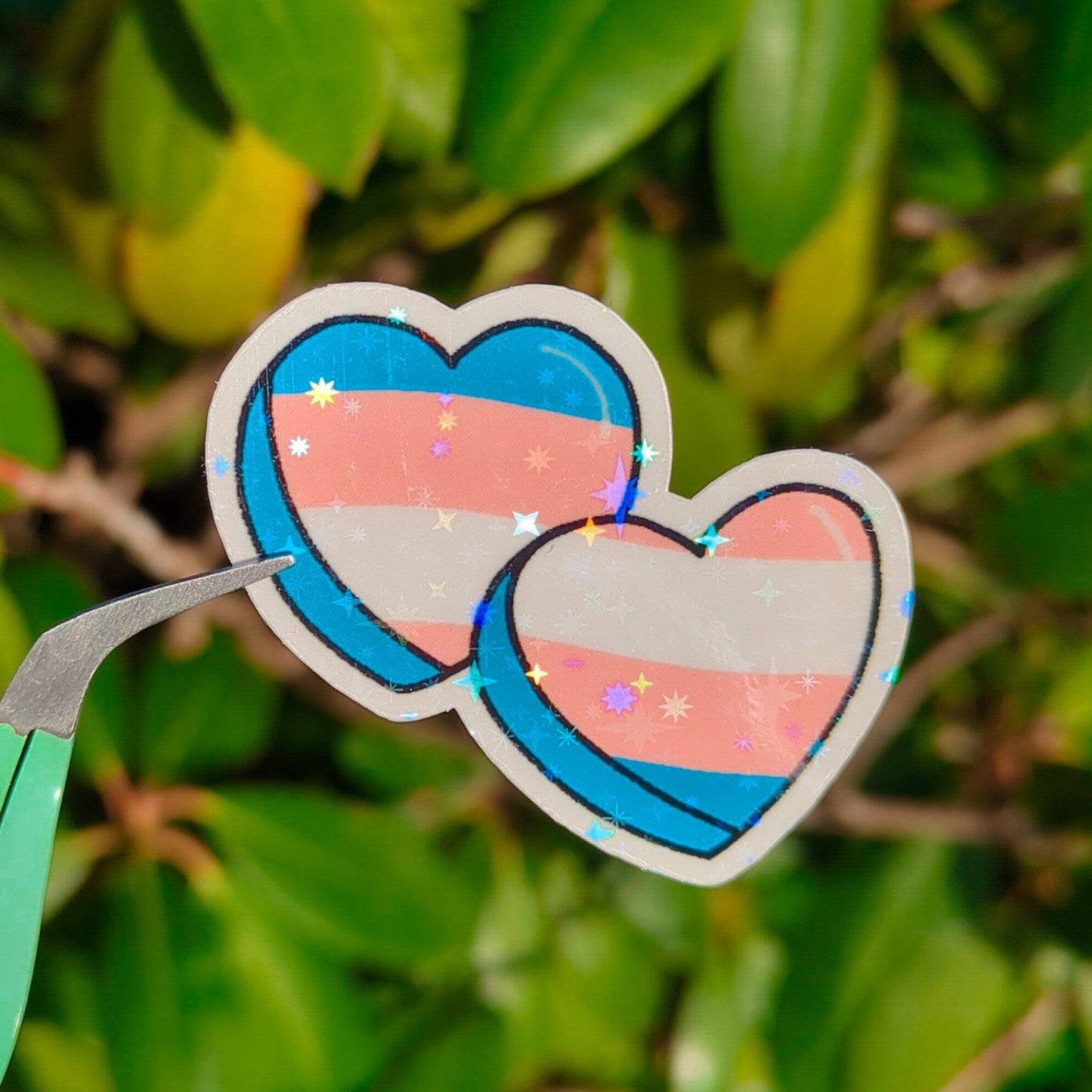 Holo Glitzer Vinyl Sticker - 2 Herzen - Trans* Sticker kindafcreations