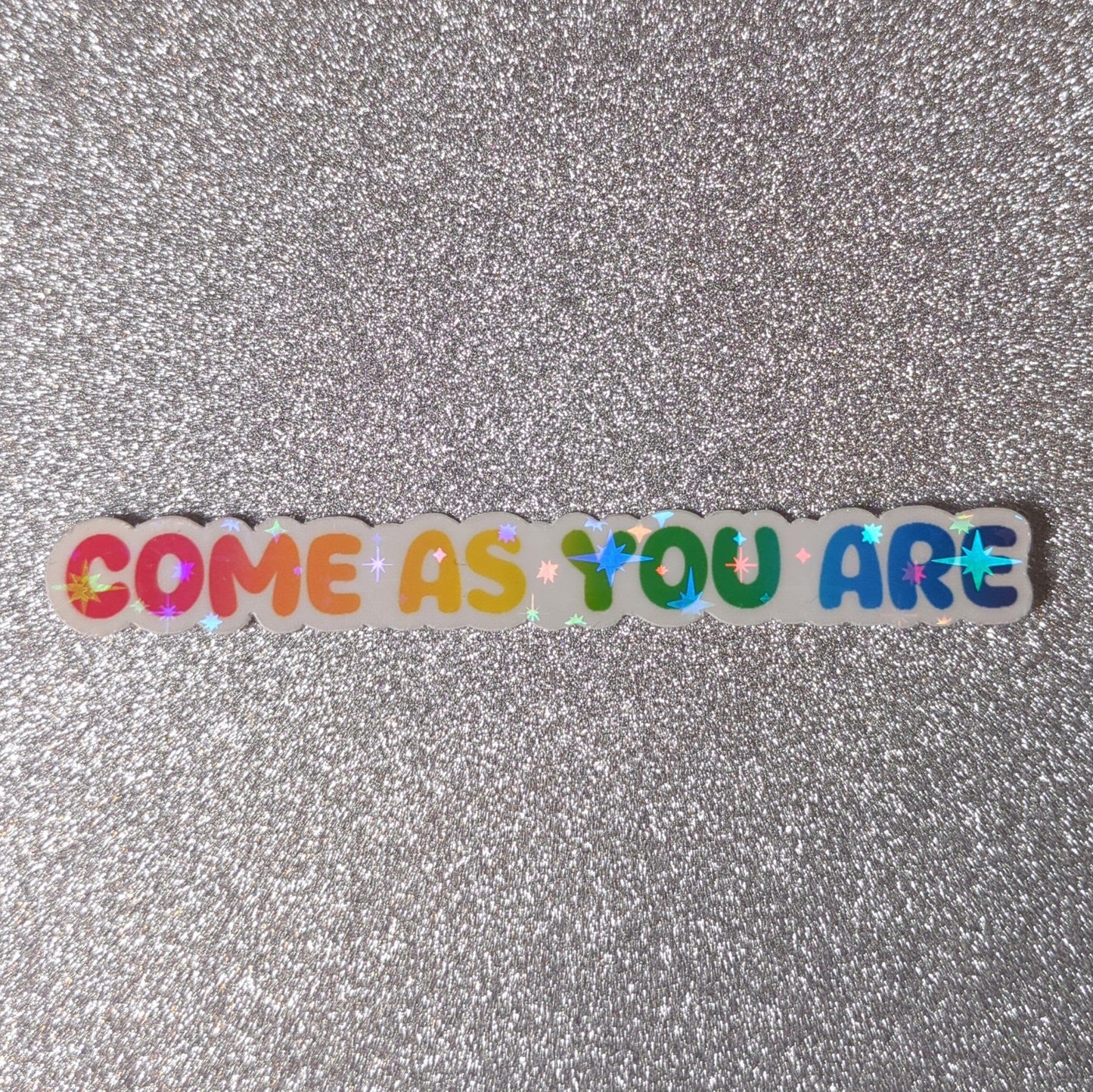 Holo Glitzer Vinyl Sticker - come as you are - Regenbogen Pride Flagge Sticker kindafcreations