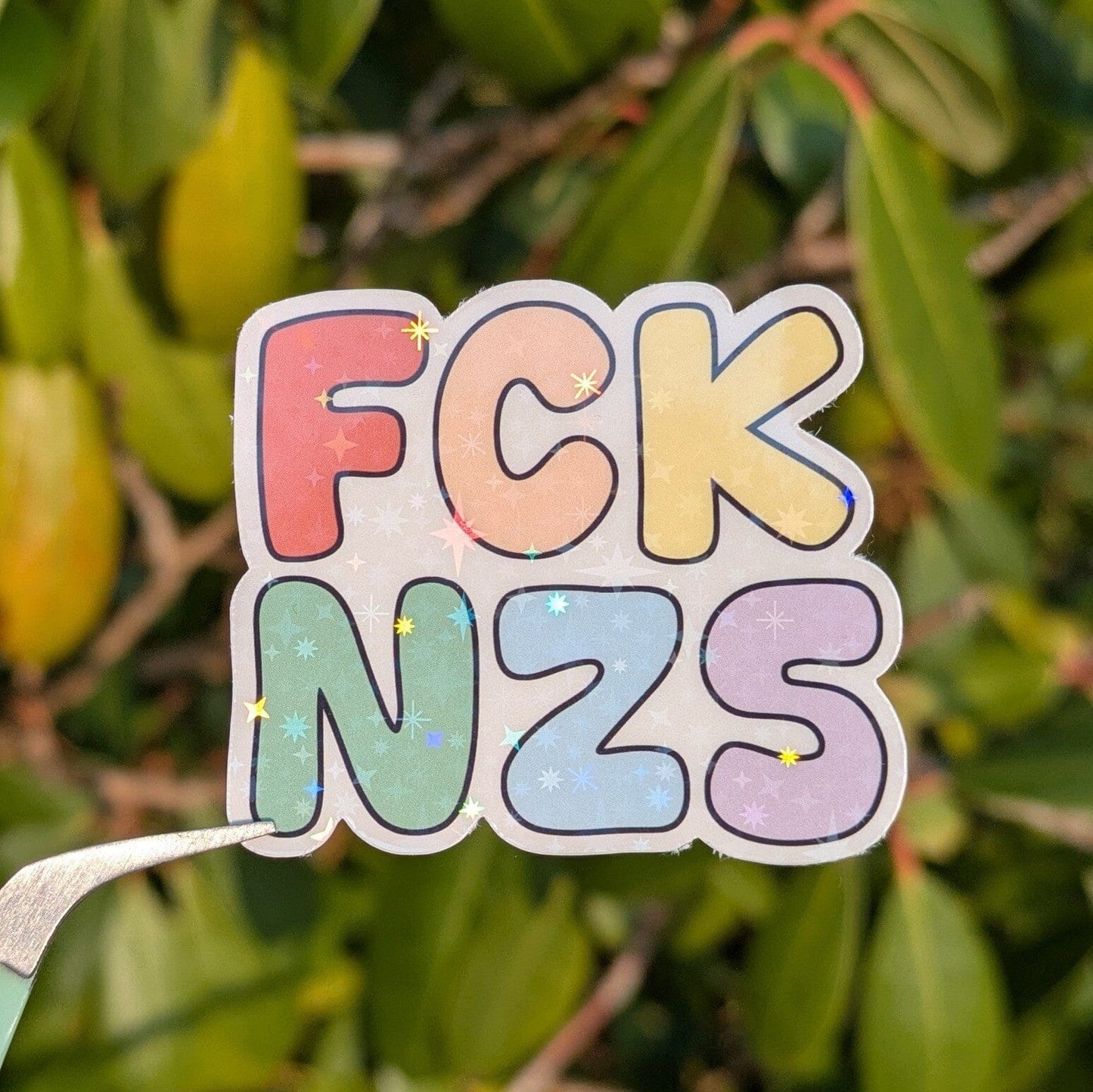 Holo Glitzer Vinyl Sticker - FCK NZS - Pastell Bunt kindafcreations