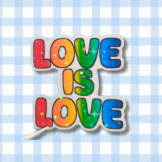 Holo Glitzer Vinyl Sticker - love is love - Regenbogen Pride Flagge Sticker kindafcreations