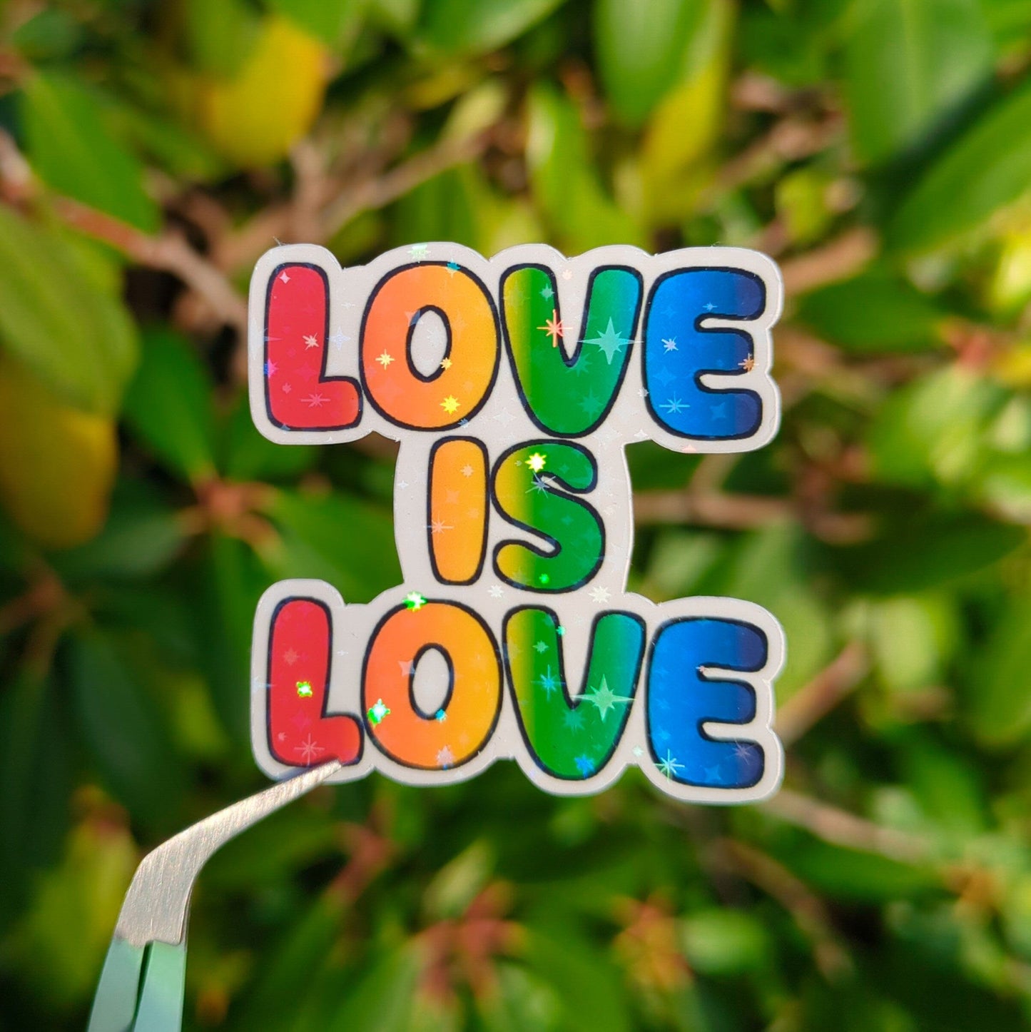 Holo Glitzer Vinyl Sticker - love is love - Regenbogen Pride Flagge Sticker kindafcreations Holo / Sterne