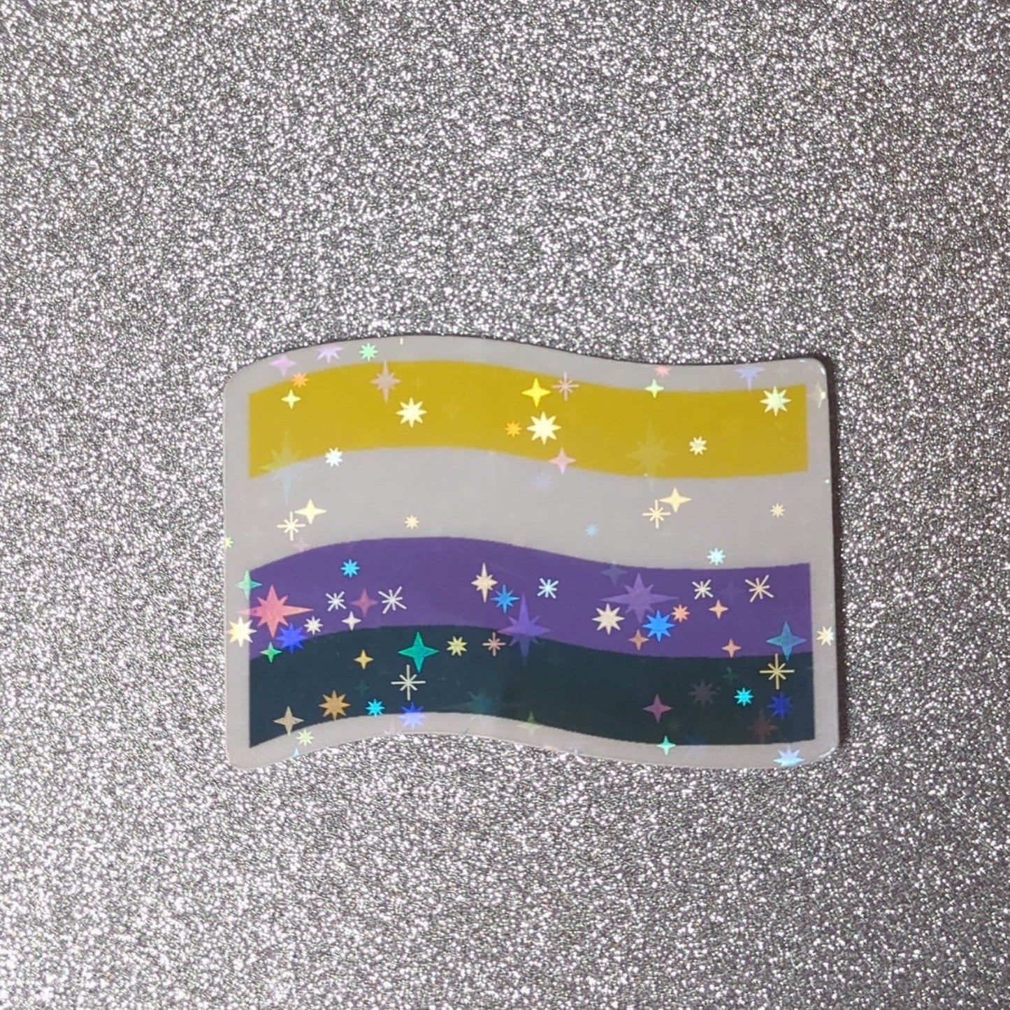 Holo Glitzer Vinyl Sticker -Nonbinary Flagge Sticker kindafcreations