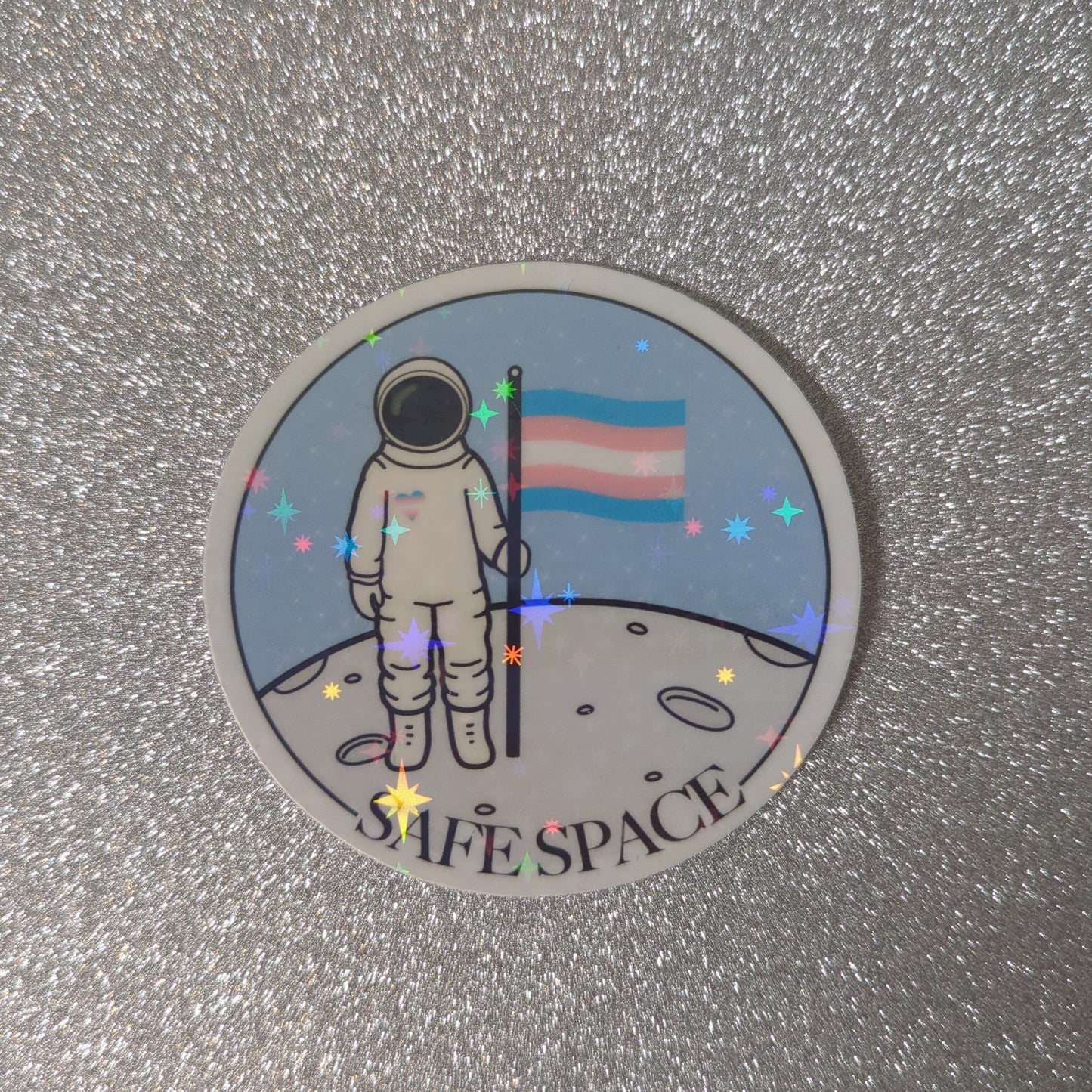 Holo Glitzer Vinyl Sticker - Safe Space - Trans* Flagge Sticker kindafcreations