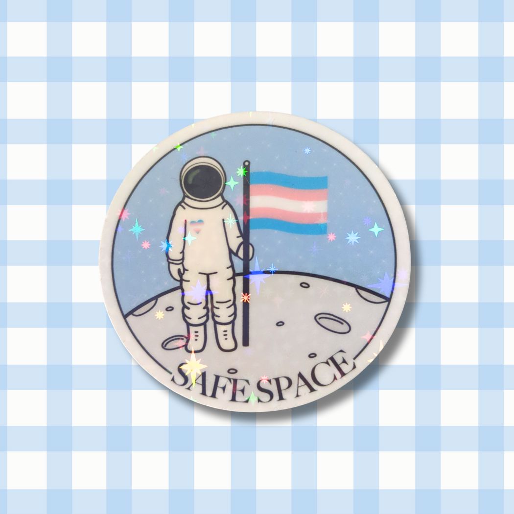Holo Glitzer Vinyl Sticker - Safe Space - Trans* Flagge Sticker kindafcreations
