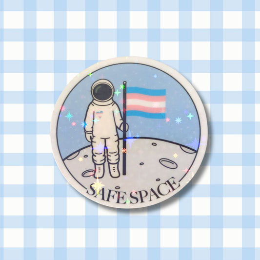 Holo Glitzer Vinyl Sticker - Safe Space - Trans* Flagge Sticker kindafcreations