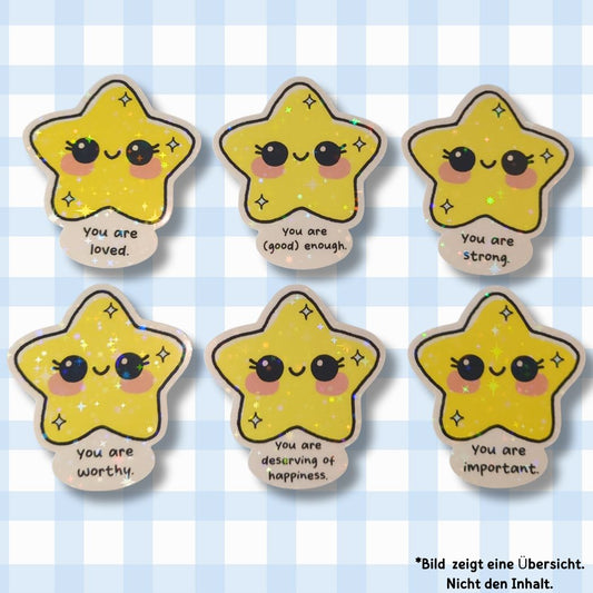 Holo Glitzer Vinyl Sticker - Süße Sterne mit Affirmationen kindafcreations