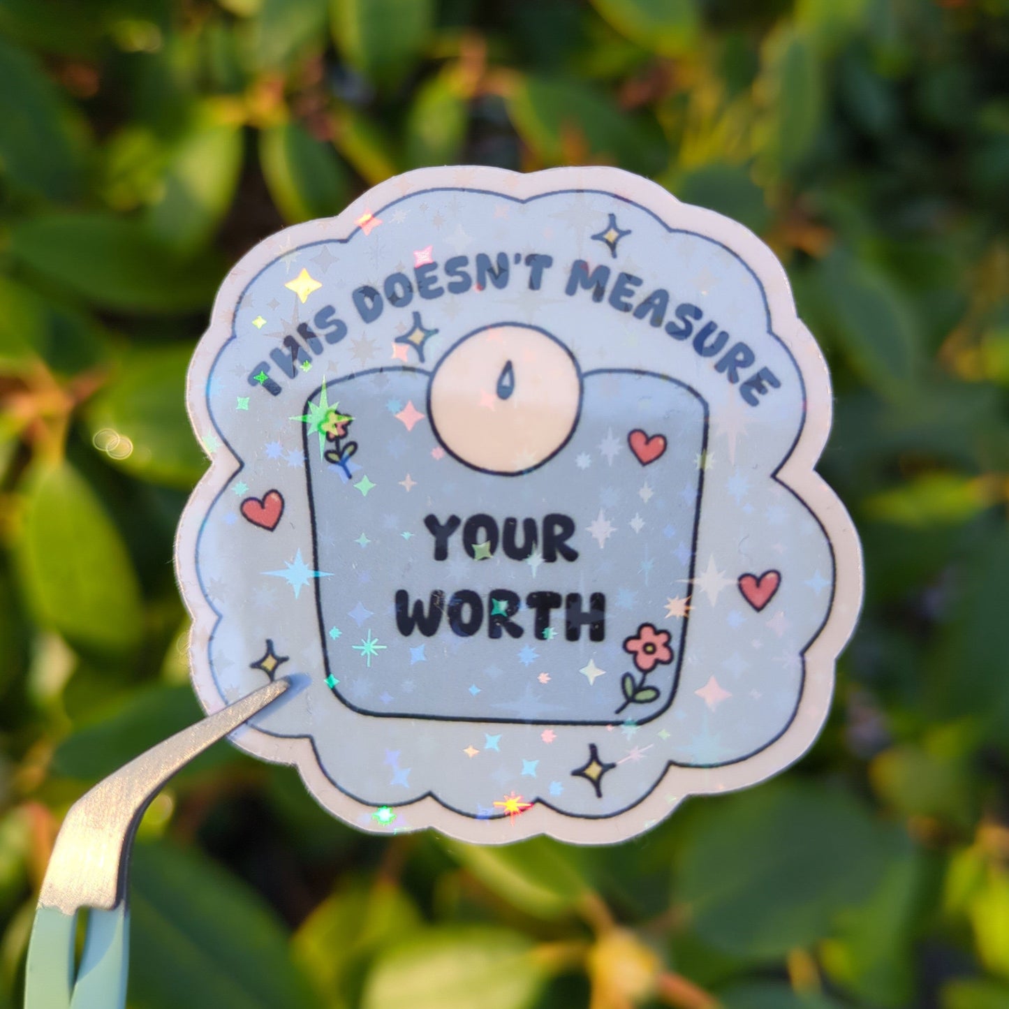 Holo Glitzer Vinyl Sticker - This doesn't measure ur worth - Waage kindafcreations