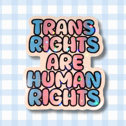 Holo Glitzer Vinyl Sticker - trans rights are human rights - Trans Sticker kindafcreations