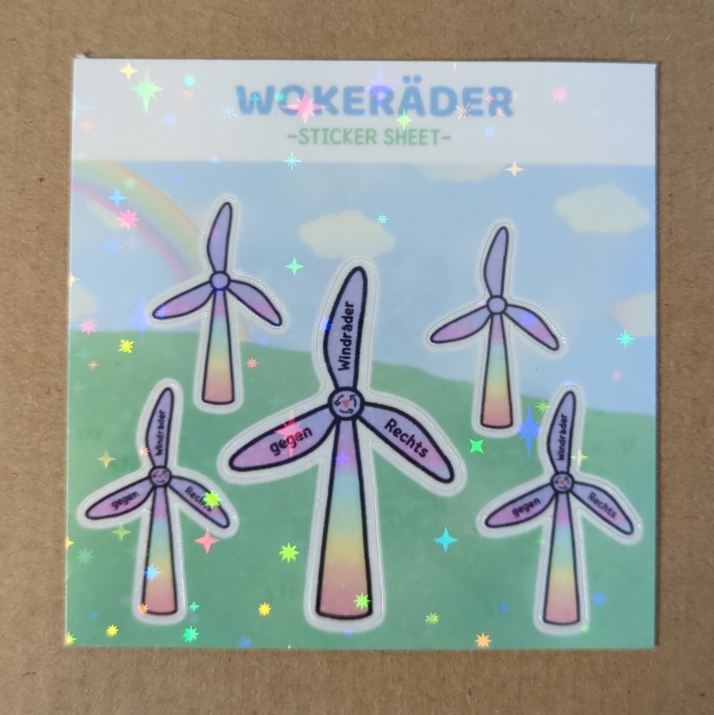 Windräder gegen Rechts - Holo Glitzer Vinyl Sticker-Sheet Sticker kindafcreations
