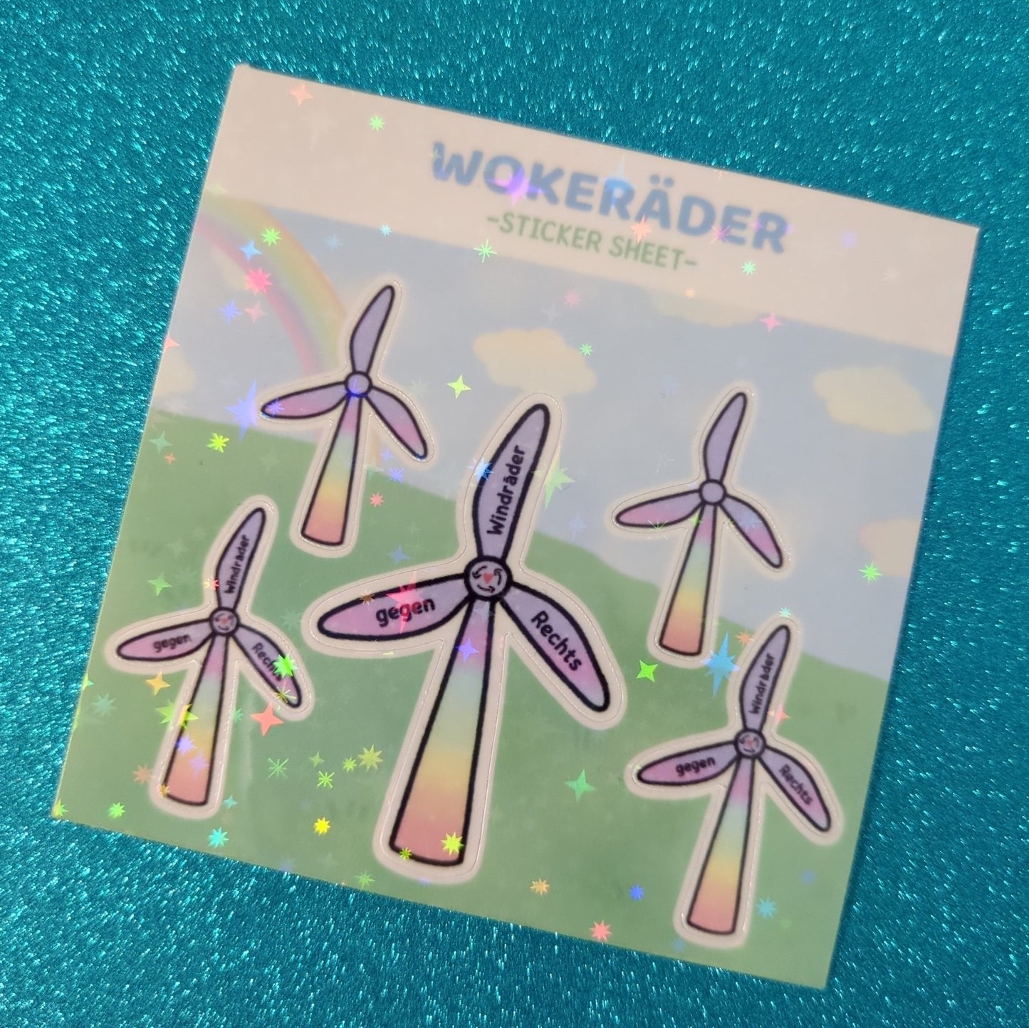 Windräder gegen Rechts - Holo Glitzer Vinyl Sticker-Sheet Sticker kindafcreations