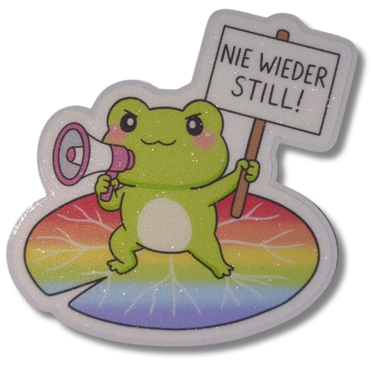 Nie wieder still | Frosch |Glitzer Vinyl Sticker
