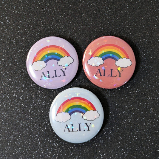 Holo Glitzer Button - Ally - Regenbogen kindafcreations 