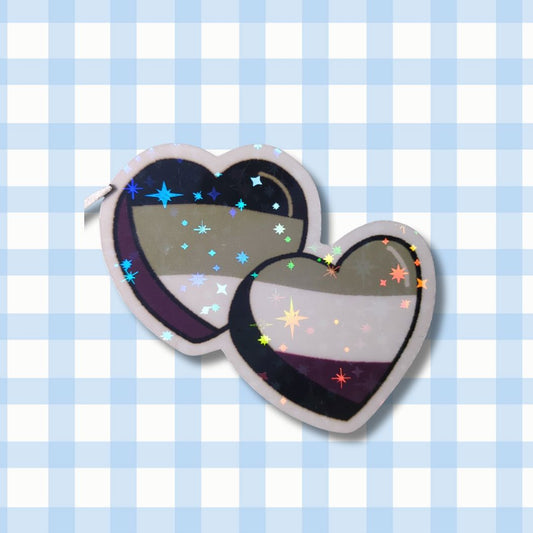 Holo Glitzer Vinyl Sticker - 2 Herzen - Asexuell Flagge kindafcreations 