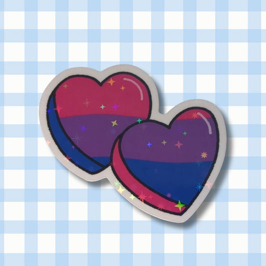 Holo Glitzer Vinyl Sticker - 2 Herzen - Bisexuell Sticker kindafcreations 