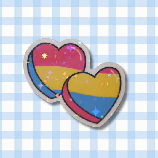 Holo Glitzer Vinyl Sticker - 2 Herzen - Pansexuell Sticker kindafcreations 