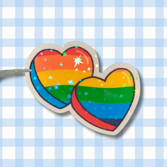 Holo Glitzer Vinyl Sticker - 2 Herzen - Regenbogen Pride Flagge Sticker kindafcreations 