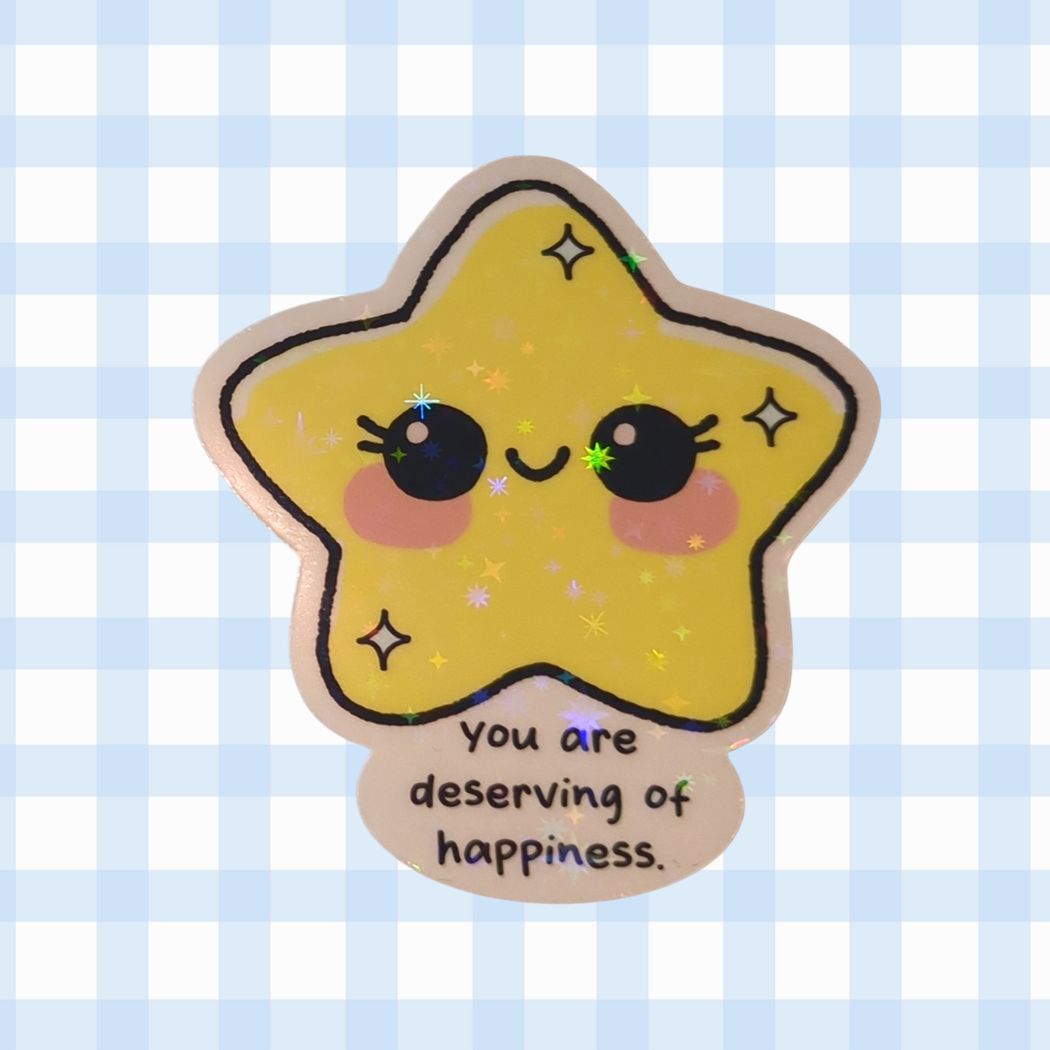 Holo Glitzer Vinyl Sticker - Süße Sterne mit Affirmationen kindafcreations You are deserving of happiness 