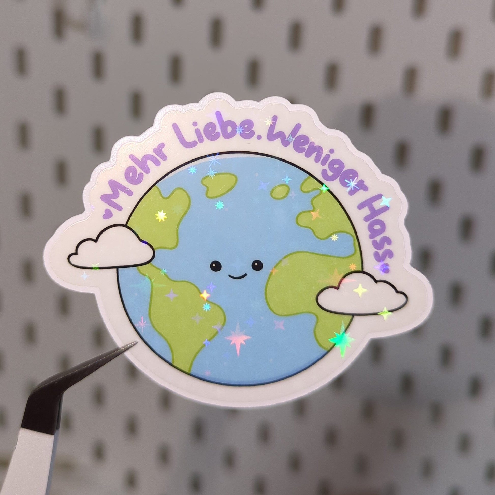 Mehr Liebe. Weniger Hass. -Erdkugel - Holo Vinyl Sticker Sticker kindafcreations 