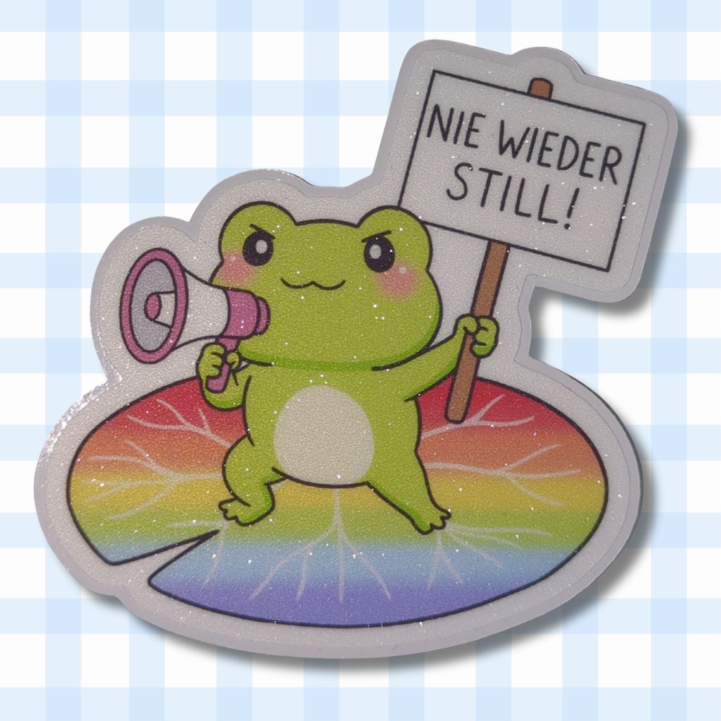 Nie wieder still | Frosch |Glitzer Vinyl Sticker Sticker kindafcreations 