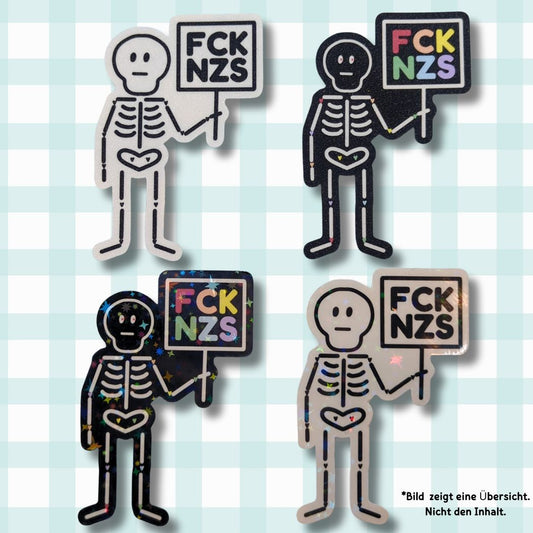 Skelett - FCK NZS - Holo / Glitzer Vinyl Sticker Sticker kindafcreations 